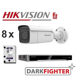 8 x  Hikvision 8MP 4K DarkFighter Outdoor Motorised VF Bullet IPC Kit